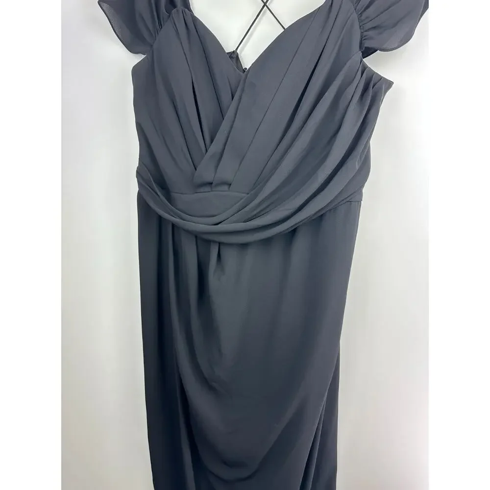 City Chic Entwine Ruched Cold Shoulder Tulip Midi Dress Black Plus Size L 20 - Picture 3 of 14